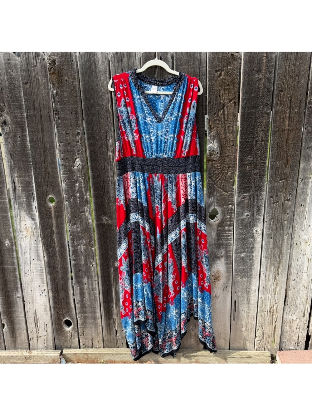 Bila Sleeveless Maxi Dress Red & Blue Paisley Bandanna Style 100% Rayon Size XXL